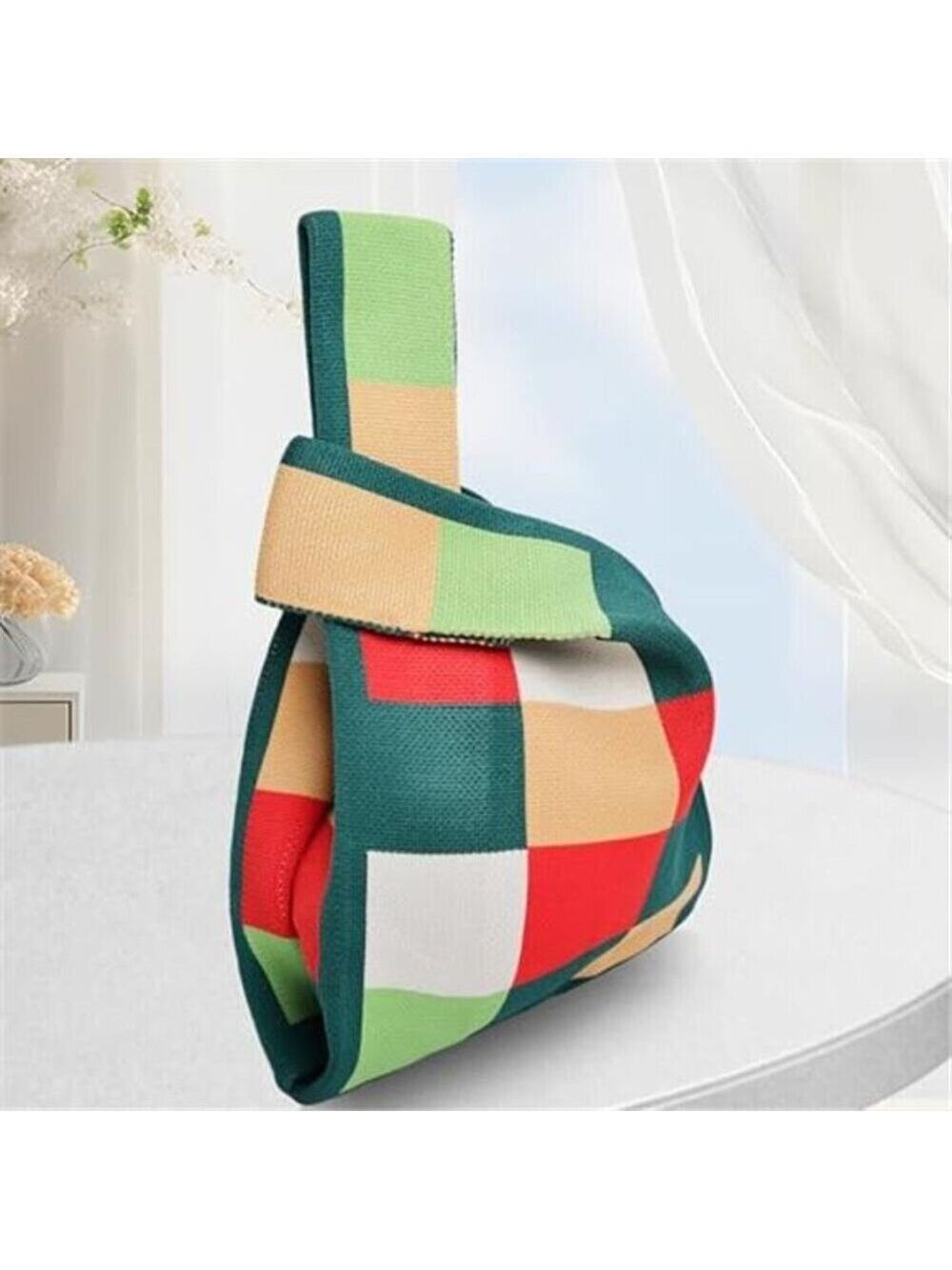 Small Multicolor Crochet Knit Knot Wrist Bag Cute Mini Tote Wristlet Pouch Purse